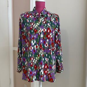 Vintage 80s, Made In Japan, Women Shirt/ Blouse With Gold Stone Buttons, Size M